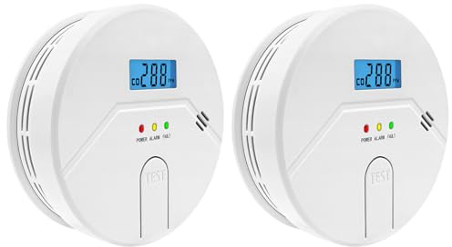 2Packs, Smoke and Carbon Monoxide Detector, LCD Digital Display, 2 in 1 Technology, Easy to Use, 85db Alarm, for Home and Kitchen