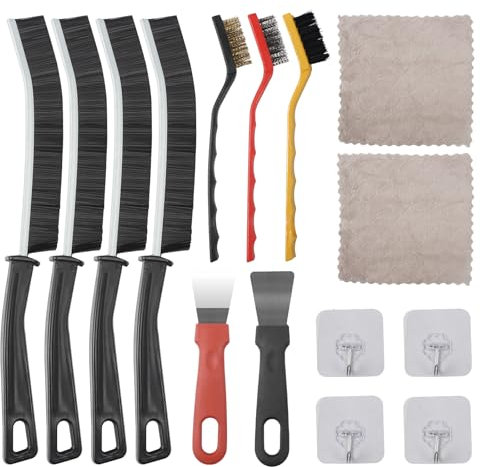15 Piezas Cepillos Limpieza Hogar, Cepillo Limpia Juntas Baldosas, Cepillo Limpieza Ducha con Rascadores de para Ventanas, Cepillo Cerdas Duras de Nailon y Cobre, para Limpia Railes Ventanas