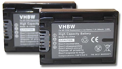 vhbw 2x batteria sostituisce Sony NP-FH70 per videocamera camcorder (500mAh, 7,2V, Li-Ion) con infochip