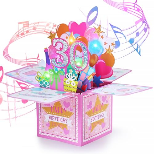 joyoldelf Carte Anniversaire Femme 30 Ans - Carte de Voeux Musicale 3D Pop Up, Cadeau de Joyeux d'Anniversaire Fille, Idéal Pour Les Maman, Ami, MèRe, SœUr, Petite Amie, Compagnon, FêTe de Famille