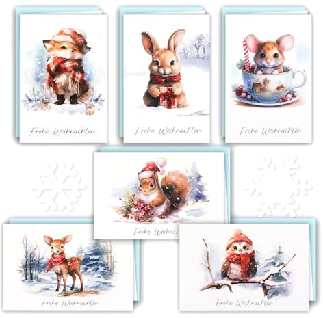 Shining She 20 Cartes De NoëL Avec Enveloppe, A6 Cartes Pliantes Set De Cartes De NoëL Cartes De NoëL Aquarelles Motifs De NoëL Cartes Postales Pour Les Amis Et La Famille