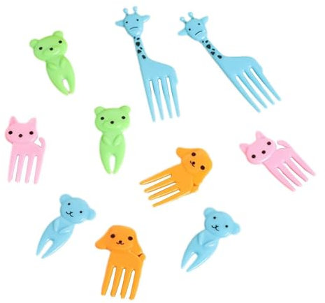 10 Pcs Food Fruit Fork Picks for Kids Cute Animals Bento Box Decor Forks Cake Little Forks Dessert Forks Mini Cartoon Toothpick for Cake Dessert Pastry Party Supply