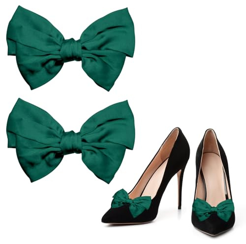 2 Pinzas para Zapatos Con Lazo Desmontable, Hebillas de Cinta, Adornos para Mujeres, Niñas, Bodas, Fiestas, Tacones Altos (Verde)