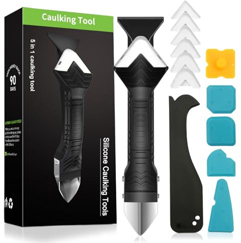 Outils de l'enlève Joint 5 en 1, Enlever Joint Silicone kit de Lisseur de Silicone Grattoir à Coulis (blanc)