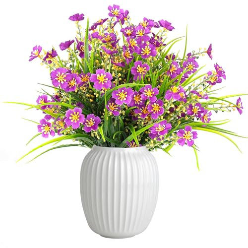 HBell 12 Bundles Outdoor Artificial Flowers UV Resistant Fake Boxwood Plants,Faux Plastic Greenery for Indoor Outside Artificial Plants Garden Porch Window Box Home Wedding Decor (Purple)