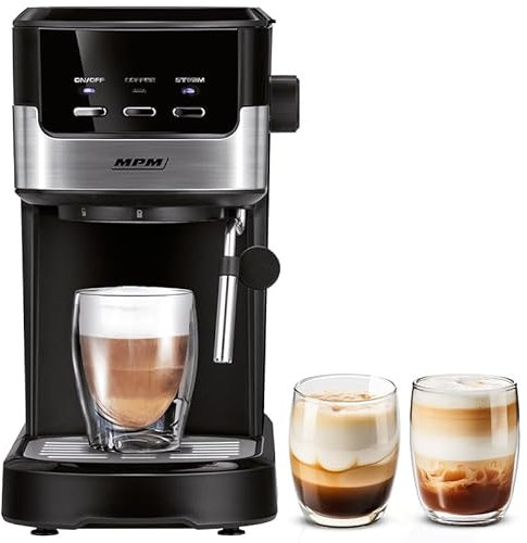 MPM Machine à café expresso MKW-13M avec pression de 15 bars et mousseur à lait – Expresso Cappuccino et Latte automatiques avec réglage de la puissance de vapeur en continu