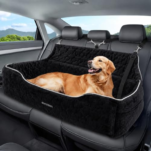 26 Upgrade Hunde Autositz für mittlerer große Hunde bis zu 54kg Wasserdicht | mit verstärkten 4 Sicherheitsleinen und zusätzlichem Ersatz-Bodenbezug, Waschbarer Abnehmbarer Hundesitz Auto Schwarz