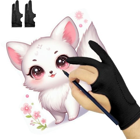 Holyzuel Breathable Drawing Glove, Digital Art Glove for Graphic Tablet, 3-Layer Palm Rejection for Graphic Tablet, Artist Gloves with Two Fingers for iPad(Black,M)