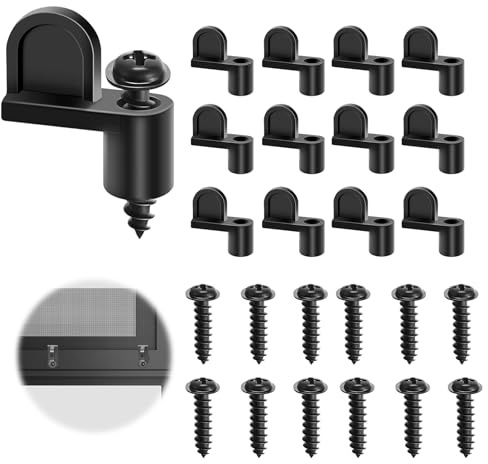 12 Pcs 3/8 Inch Diecast Door Glass Window Screen Clips with Screws for Storm Door Retainers and Window Screen Fasteners, Durable Black Hardware for Home and Commercial Use (12PCS)