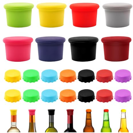 HMCEY 22 Pezzi Tappi per Bottiglie di Vetro Vino,Tappo Champagne Silicone,Tappi Bottiglie Birra Colorati,Tappis per Bevande Riutilizzabile,Tappo Bottiglia Vetro Universale per Succo di Frutta e Acqua