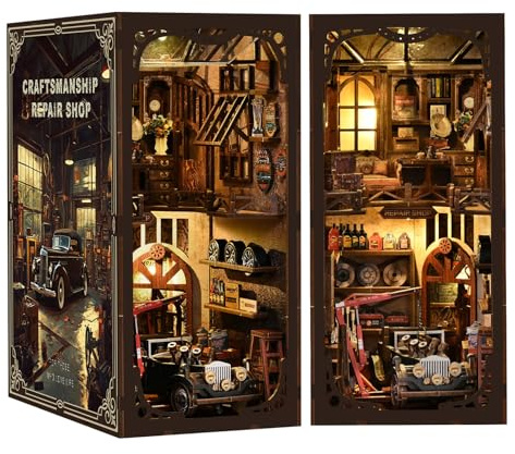 Fai Da Te 3D In Legno per Auto D'epoca Garage Libro Nook Kit Luci A LED 374 Pezzi Modello Artigianale per Adulti Fermalibri Display per Scaffali CAR-FA