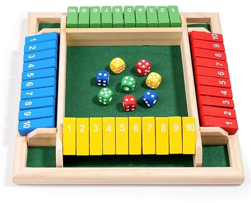 Diyxisk 4-spelare spel Shut the Box träspel i färg tärningsspel 8 tärningar för vuxna och barn familj mattespel att fälla ihop