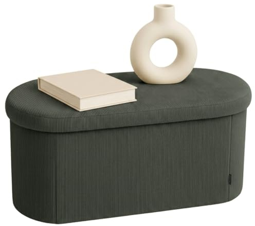 LAMBY HOME Puff Almacenaje Pana - Baul Almacenaje Dormitorio, Banco Zapatero con Asiento, Taburete Tocador, Puff Salon, Banco Recibidor, Taburete Almacenaje, Otomana, 76x38x38 cm, Verde