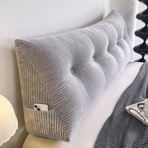 Justerbar grå ländryggsstödkudde för soffa och säng (120 x 20 x 50 cm) - ergonomisk läs- och avkopplingskudde, avtagbart skydd, perfekt för dubbel- och queen size-sängar