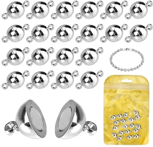 MOAMUN 20 Pezzi Chiusure Per Braccialetti Magnetiche, Fermi e Chiusure Rotondi Da 8 MM, Chiusure Braccialetti per Collane, Bracciali, Cavigliere e Gioielli Per l'Artigianato Fai Da Te (Argento, 8mm)
