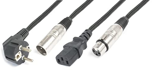 Power Dynamics PD Connex Cable de iluminación combinado shuko - XLR M/IEC F - XLR F - 10 m - Ideal efectos de iluminación profesionales