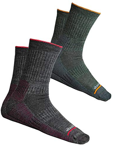vitsocks Chaussette technique randonnée LAINE MÉRINOS anti-ampoule Homme, chaude épaisse sport montagne trekking travail marche, 2x lot : vert gris, 39-42
