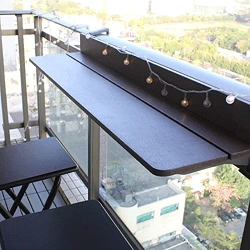 DYQFS Balkontisch Klapptisch, Balkonhängetisch, Höhenverstellbares Geländer Regal für Terrasse, Garten, Campingtisch, Massivholz Outdoor Hartholz Set, Braun (8 Größen) (Size : 60 * 27cm)