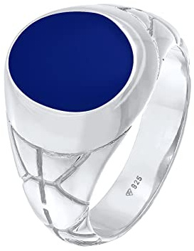 Kuzzoi Anillo de sello para hombre, ovalado, esmaltado azul, macizo, 13 mm de ancho, en plata de ley 925, anillo de plata decorado negro oxidado, anillo para hombre, tamaño 54-66, 0609671521