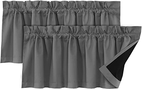 LINFKY Tende corte Mantovana, Termoisolate Tende Piccole per Finestre della Cucina, Tenda Corta per Il Bagno per La Finestra del Camera da Letto, 132x46cm (Grigio,2)
