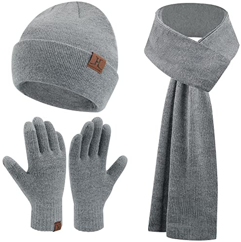 Bequemer Laden Hommes Hiver Bonnet Echarpe Gants Tactiles Ensemble Chaud