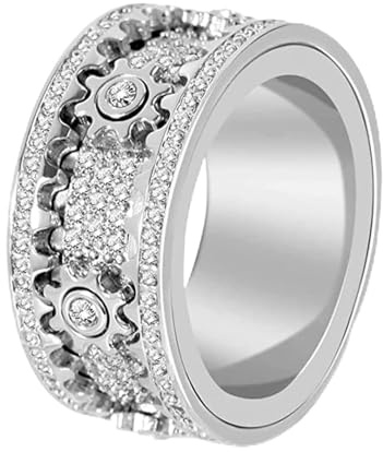 Anillo Giratorio Spinner, Anillo Anti ansiedad Mujer Hombre, Anillo de Engranaje antiestres, Anillo Rotatorio Aliviar Estrés, Joyas con Caja de Regalo para Amistad Familias Compromiso