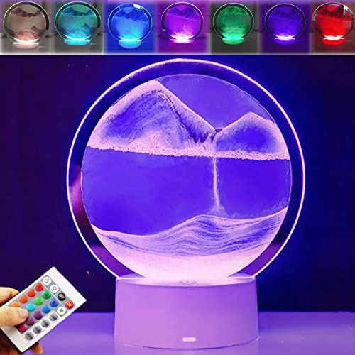 Lampada da tavolo 3D con sabbia mobile, 16 colori che cambiano tocco e telecomando a sabbie mobili, 3D clessidra con paesaggio sabbioso, luce notturna rotante a 360°, decorazione per la casa e la