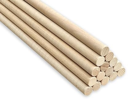 50 bastoncini di legno di faggio rotondi, 6 mm x 40 cm, per lavori di legno, decorazioni fai da te