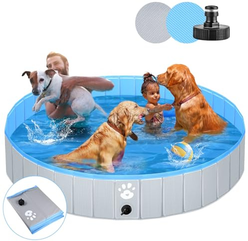 Pmgud Piscina Portátil para Perros de 180 cm de diámetropara Perros, niños, Piscina Infantil u Otros Animales, Grosor Reforzado, 5 mm, portátil y Plegable, Color Gris