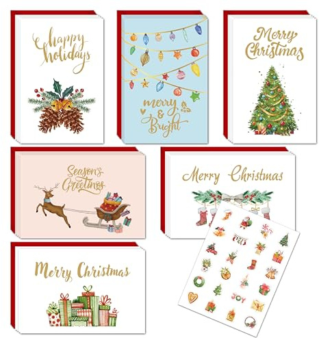 Tomkity 24 Biglietti di Auguri di Natale Cartoline di Natale con 24 buste rosse e 1 adesivo