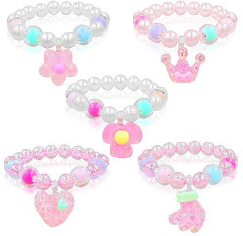 Yeefunjoy 5Pcs Girls Bracelets, Beaded Cute Bracelets for Kids Little Girls Hand Made Charm Bracelets Set, Cute Bracelet Jewelry Party Accessories Children Jewellery Kids Party Christmas Birthday Gift