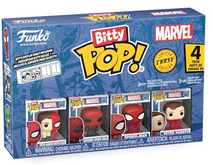 Funko Bitty Pop! Spider-Man - Parker Split - 4 Pack - 1/6 Odds for Rare Chase Variant and A Surprise Mystery Mini Figure - 0.9 Inch (2.2 Cm) - Marvel Comics Collectable - Gift Idea