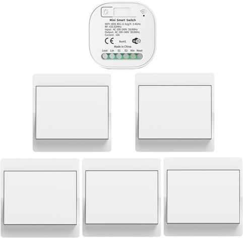 Cerhot smart switch tuya wifi interrupteur sans fil sans piles kit interrupteur sans fil autoalimente va et vient sans fil sans pile radio interrupteur connecté a distance (EU 1Gang 5V1 WiFi+RF433)