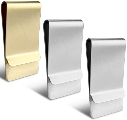 Tienyuu 3-Pack Small Men’s Slim Money Clip – Stainless Steel Credit & Business Card Holder, Pocket Cash Wallet (Silver & Gold)
