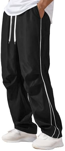 AIEOE Pantaloni da uomo Y2k da jogging, Streetwear, Baggy, Track Pants con coulisse, taglio dritto, pantaloni da tempo libero, pantaloni a paracadute, Nero , L