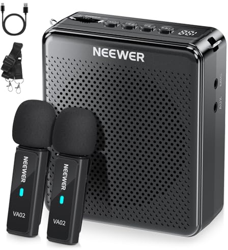 NEEWER VA02 Amplificador Voz con Micrófono Inalámbrico, Mini Altavoz Portátil Recargable USB C Cancelar Ruido Megáfono & Mic Set, 10 Hrs Duración, Alcance15m para Profesores Formadores Tour Guides