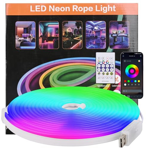 Zoelele Ruban LED Néon 5M, 5V Flexible Bande Led, IP67, APP, Télécommande, Synchronisation Musicale,Peut être Coupé, pour Intérieur, Extérieur, Decoration Chambre