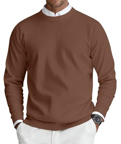 Men Jumper Mens Sweaters Crew Neck Jumpers Knitted Pullover Men Soft Sweater Lightweight Classic Jumperss Long Sleeve Sweatshirts 01-Brown XL