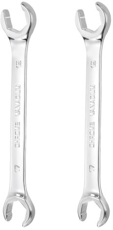 sourcing map 2 Pcs Flare Nut Wrench 17mm x 19mm Metric Double Open End Thick Spanner Mirror Polish Finish 45# Steel Brake Line Wrench for Fuel Tube Hose Transmission Line, Silver