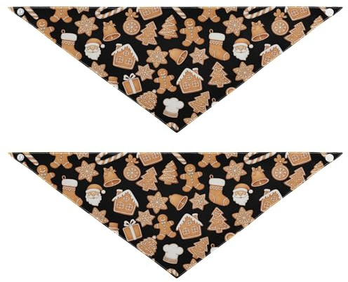 Juego de 2 pañuelos de Navidad con diseño de pan de jengibre para perro, para cumpleaños, vacaciones, accesorios para mascotas, gato, gatito, bandana, cuello, negro, talla L