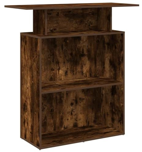 QJBSAVVA Bancone per ricevimento, in rovere affumicato, 100 x 40 x 104 cm, bancone per ufficio, studio, salone, bancone di ricevimento, bancone con ripiano e protezione privacy
