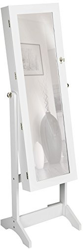 TecTake® Armoire à bijoux avec Miroir intégré, 147 x 45 x 37 cm, Miroir sur pied, Armoire Chambre Dressing Porte Bijoux Femme Collier Boucles d'oreille Bague Meuble Chambre Coffret bijou, Blanc