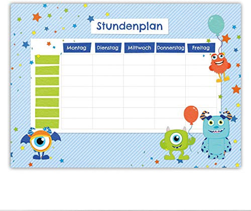 Papierdrachen Stundenplan DIN A4 Block - Motiv Monster - beschreibbar und ideal als Geschenk für die Schule - Terminkalender und Wochenplan - von Papierdrachen