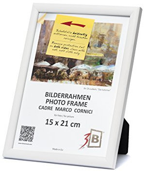 3-B Bilderrahmen ULM 15x21 cm (A5) - weiß - Holzrahmen, Fotorahmen, Portraitrahmen mit Acrylglas