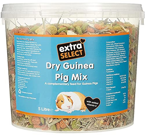 Extra Select Guinea Pig Food - Dry Muesli Mix with Concentrate Pellets, Flaked Maize, Grass Hay, Pea Flakes for Guinea Pigs with Vitamin C- Small Pet Feed - 5 Litre Tub