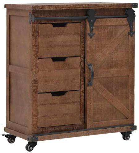 vidaXL Solid Fir Wood Storage Cabinet with Sliding Door - Brown, Vintage Style, Multi-Functional Furniture for Living Room, Bedroom, Hallway – Easy to Assemble