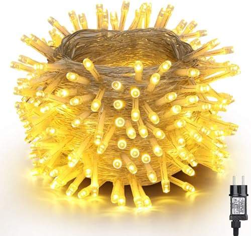NEXVIN Luci Albero di Natale Bianco Caldo 20M 200LED Catena Luminosa con 8 Modalità, Funzione Timer e Memoria, Collegabile, Luci Natalizie da Esterno ed Interno, Cavo Trasparente