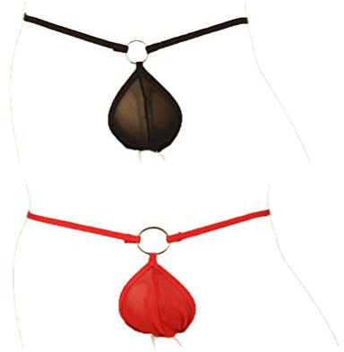 KHUFUZI Set med 2 färger för män sexiga G-strängar string is silkeslent midjeband underkläder bikini trosor för pojkvän make, 2-färgs paket, 8-14