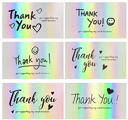 FZR Legend 120Pcs Thank You Cards Small Business, Mini 6 Styles Thank You for Supporting Cards Notes Shopping Holographic Thanks Greeting Cards for Retail Store Owner Goods Customer 2x3.5 Inch