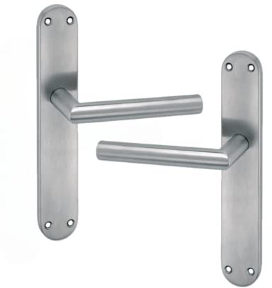 Lot de poignées en acier inoxydable 18/8, disponible ensemble de poignée rosette ronde de 50 mm de diamètre, sur plaque longue de 245 mm de long x 45 mm de large et manivelle rosette ovale (PLAQUE